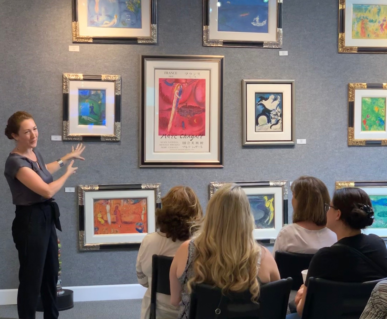 Trisha Zetterberg, owner of Art and Frames, recently hosted a presentation on “the most romantic and well-loved artist of the 20th century,” Marc Chagall. The Meaning and Metaphor topic examined the framed original, signed lithographs of some of his works, notably illustrations of the Greek tragedy, “Daphne and Chloe” displayed in her gallery.